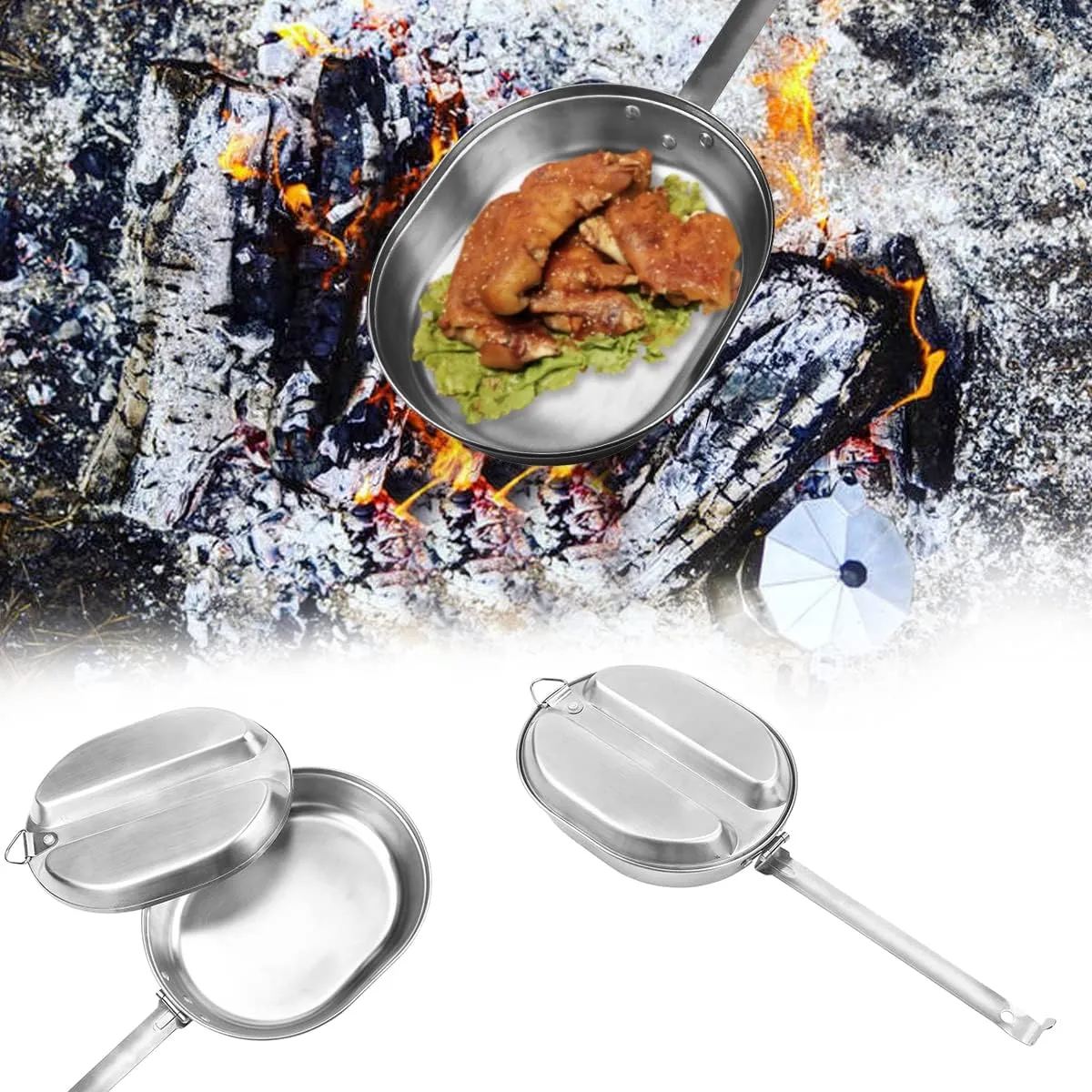 US Military Mess Kit,Stainless Steel Camping Lunch Box with Handle,Tray Frying Pan Portable for Outdoor Camping Hiking Picnic BBQ Beach Traveing
