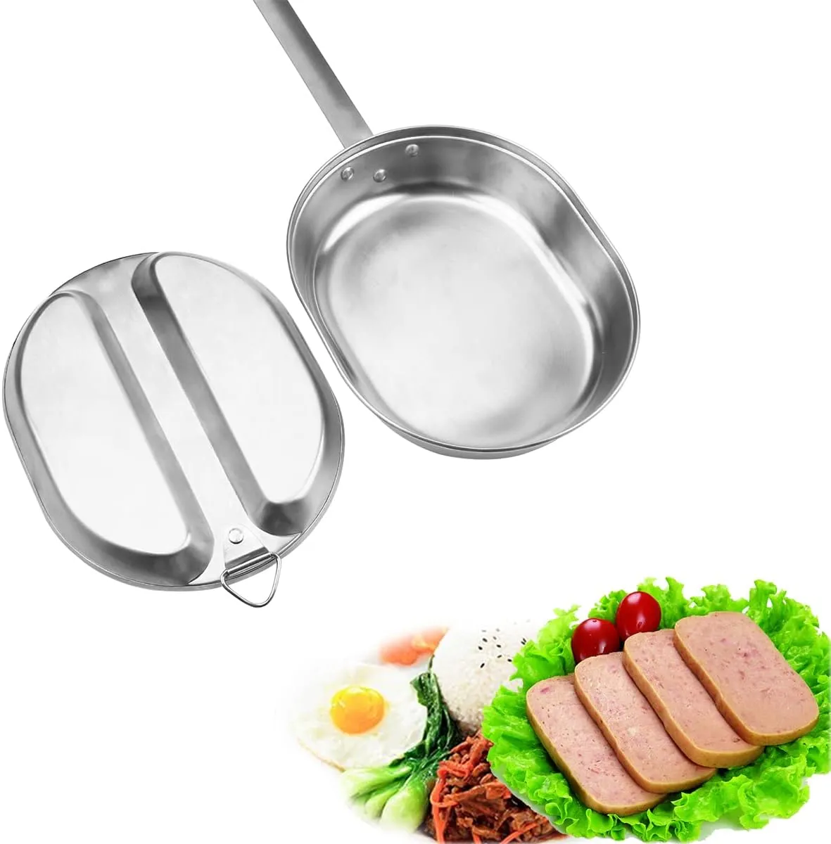 US Military Mess Kit,Stainless Steel Camping Lunch Box with Handle,Tray Frying Pan Portable for Outdoor Camping Hiking Picnic BBQ Beach Traveing