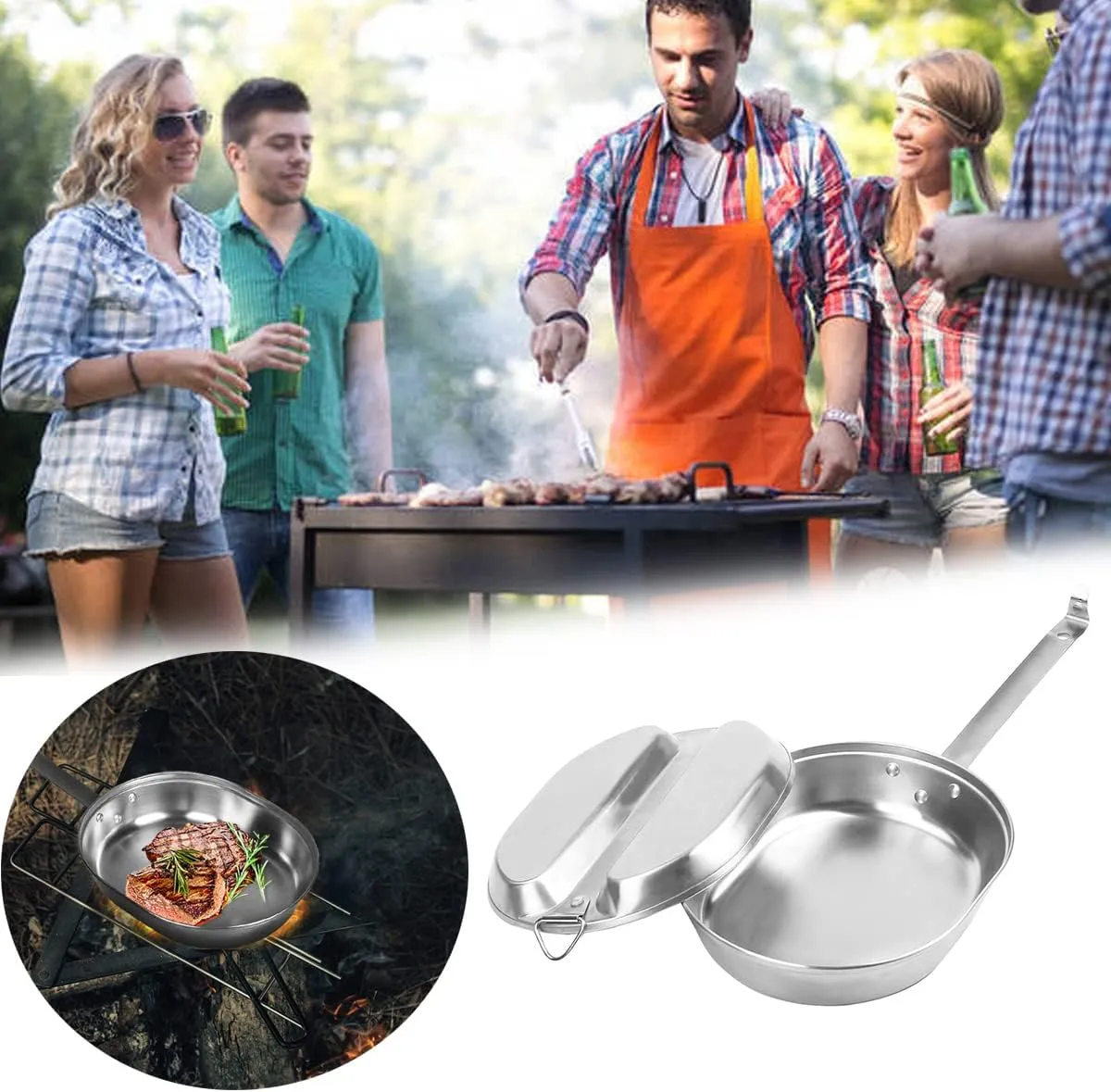US Military Mess Kit,Stainless Steel Camping Lunch Box with Handle,Tray Frying Pan Portable for Outdoor Camping Hiking Picnic BBQ Beach Traveing