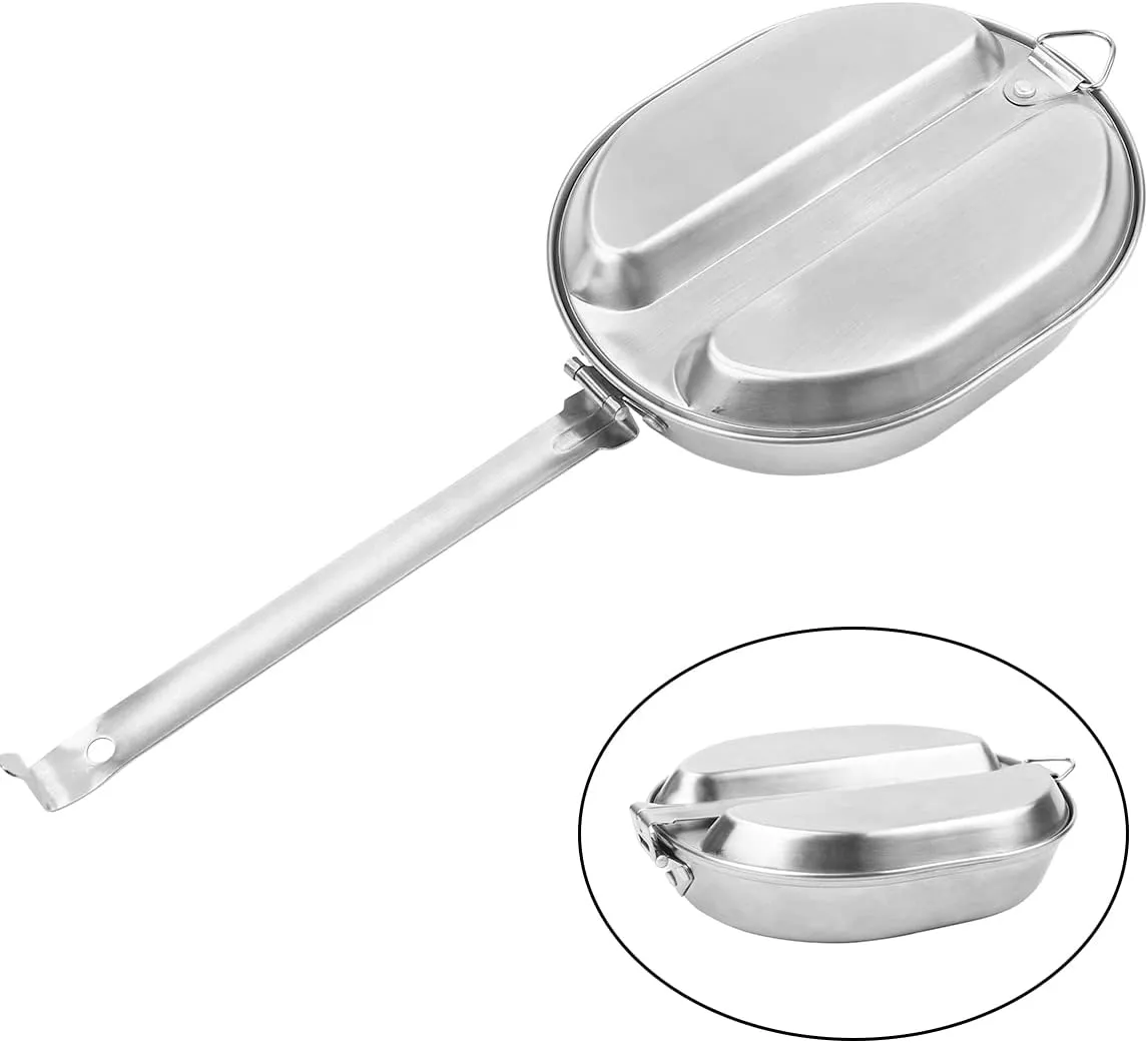 US Military Mess Kit,Stainless Steel Camping Lunch Box with Handle,Tray Frying Pan Portable for Outdoor Camping Hiking Picnic BBQ Beach Traveing