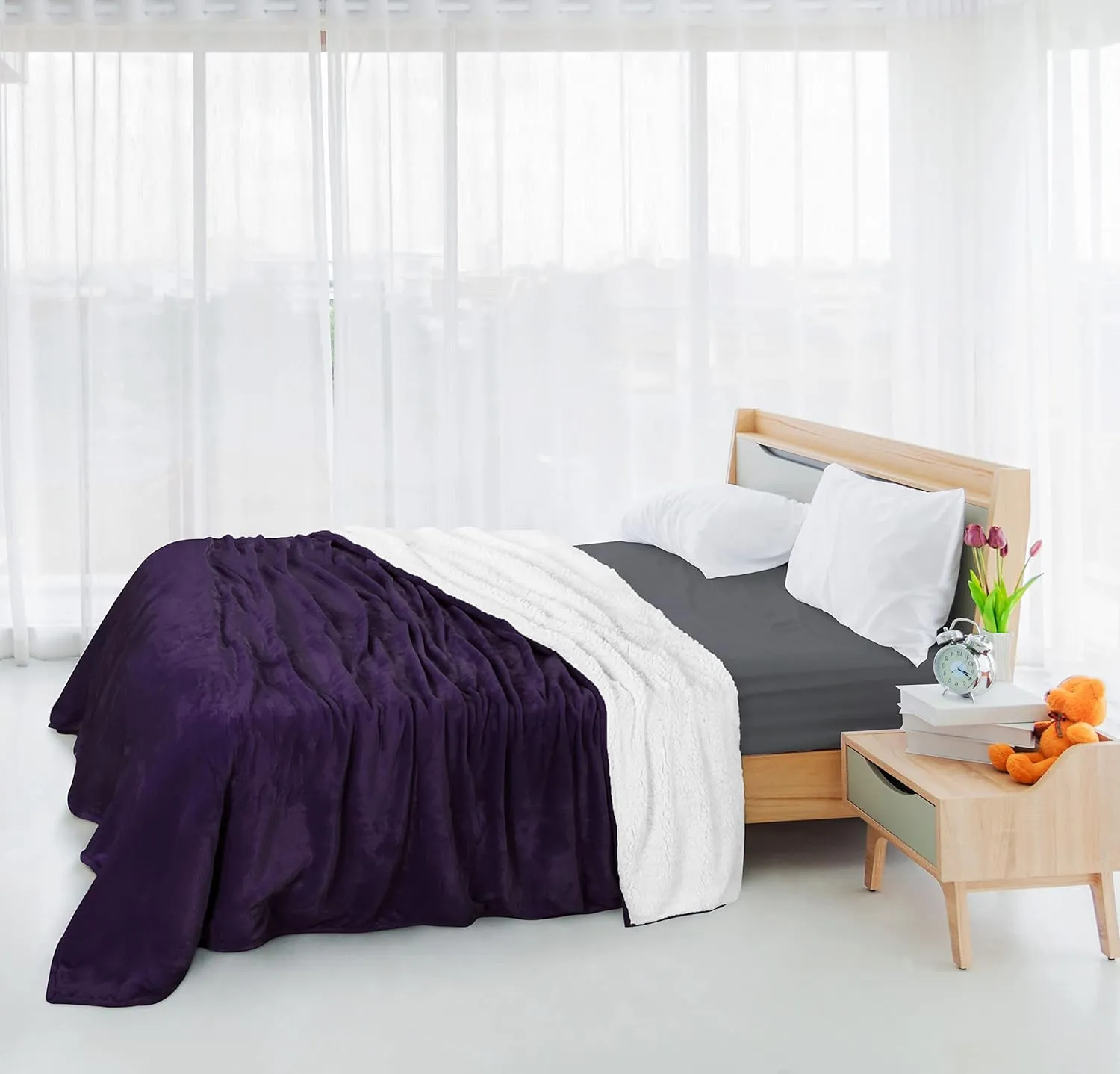 Utopia Bedding Sherpa Blanket King Size (Plum, 90x102 Inches) - Soft Lightweight Plush Fleece Reversible Blanket for Bed, Sofa, Couch, Camping and Travel