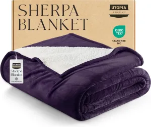 Utopia Bedding Sherpa Blanket King Size (Plum, 90x102 Inches) - Soft Lightweight Plush Fleece Reversible Blanket for Bed, Sofa, Couch, Camping and Travel
