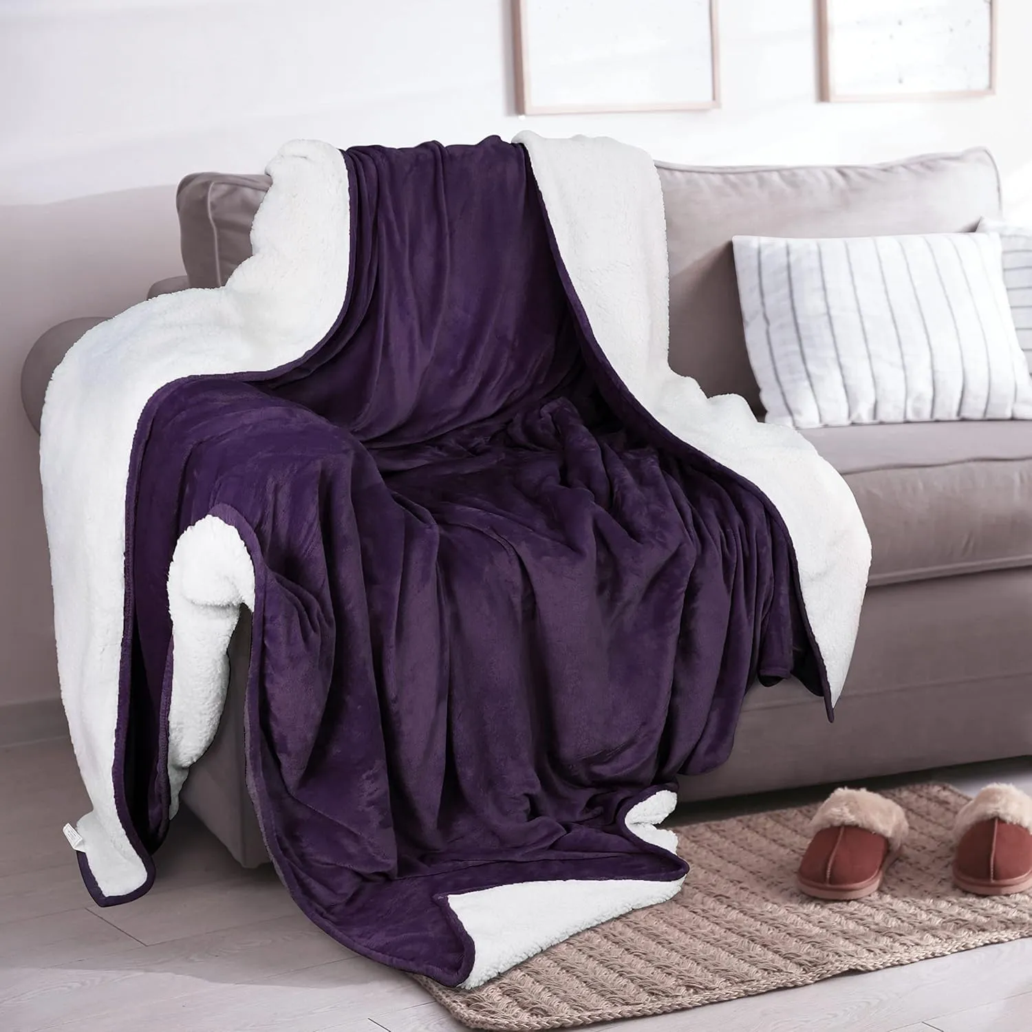 Utopia Bedding Sherpa Blanket King Size (Plum, 90x102 Inches) - Soft Lightweight Plush Fleece Reversible Blanket for Bed, Sofa, Couch, Camping and Travel