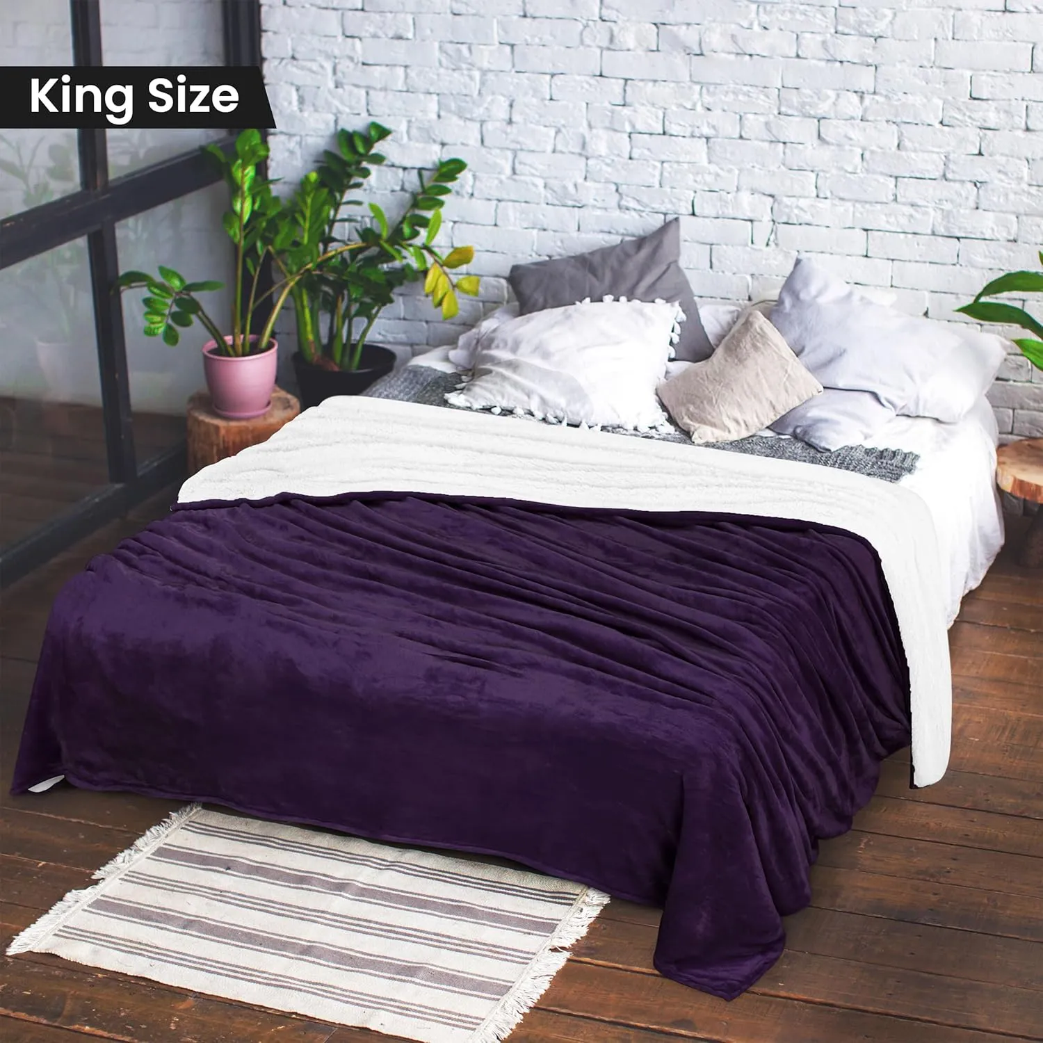 Utopia Bedding Sherpa Blanket King Size (Plum, 90x102 Inches) - Soft Lightweight Plush Fleece Reversible Blanket for Bed, Sofa, Couch, Camping and Travel