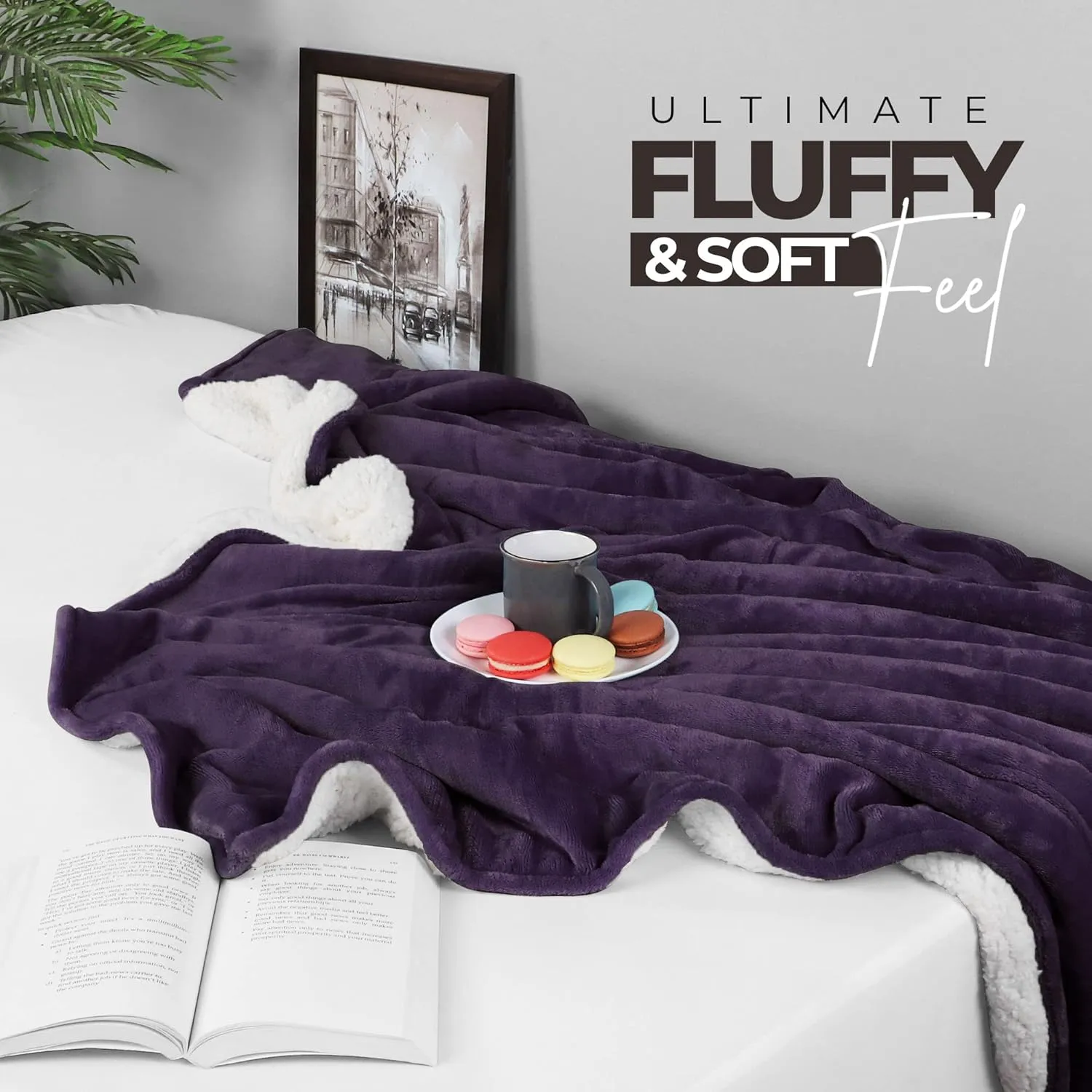 Utopia Bedding Sherpa Blanket King Size (Plum, 90x102 Inches) - Soft Lightweight Plush Fleece Reversible Blanket for Bed, Sofa, Couch, Camping and Travel
