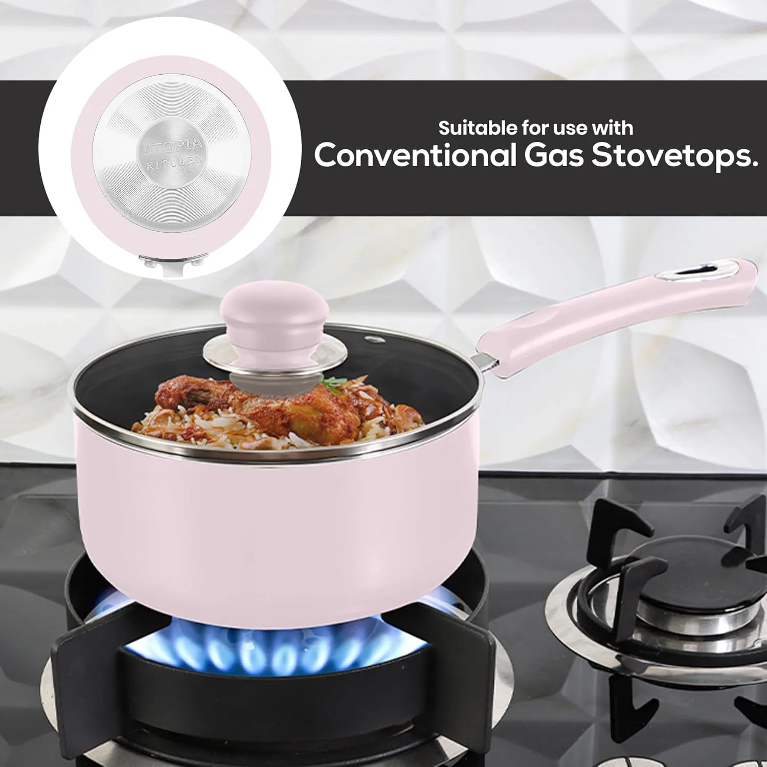 Utopia Kitchen Nonstick Stock Pot Saucepan Set with Lids, 1 Quart and 2 Quarts Multipurpose Stock Pots Set for Home, Kitchen or Restaurant, Purple & Black