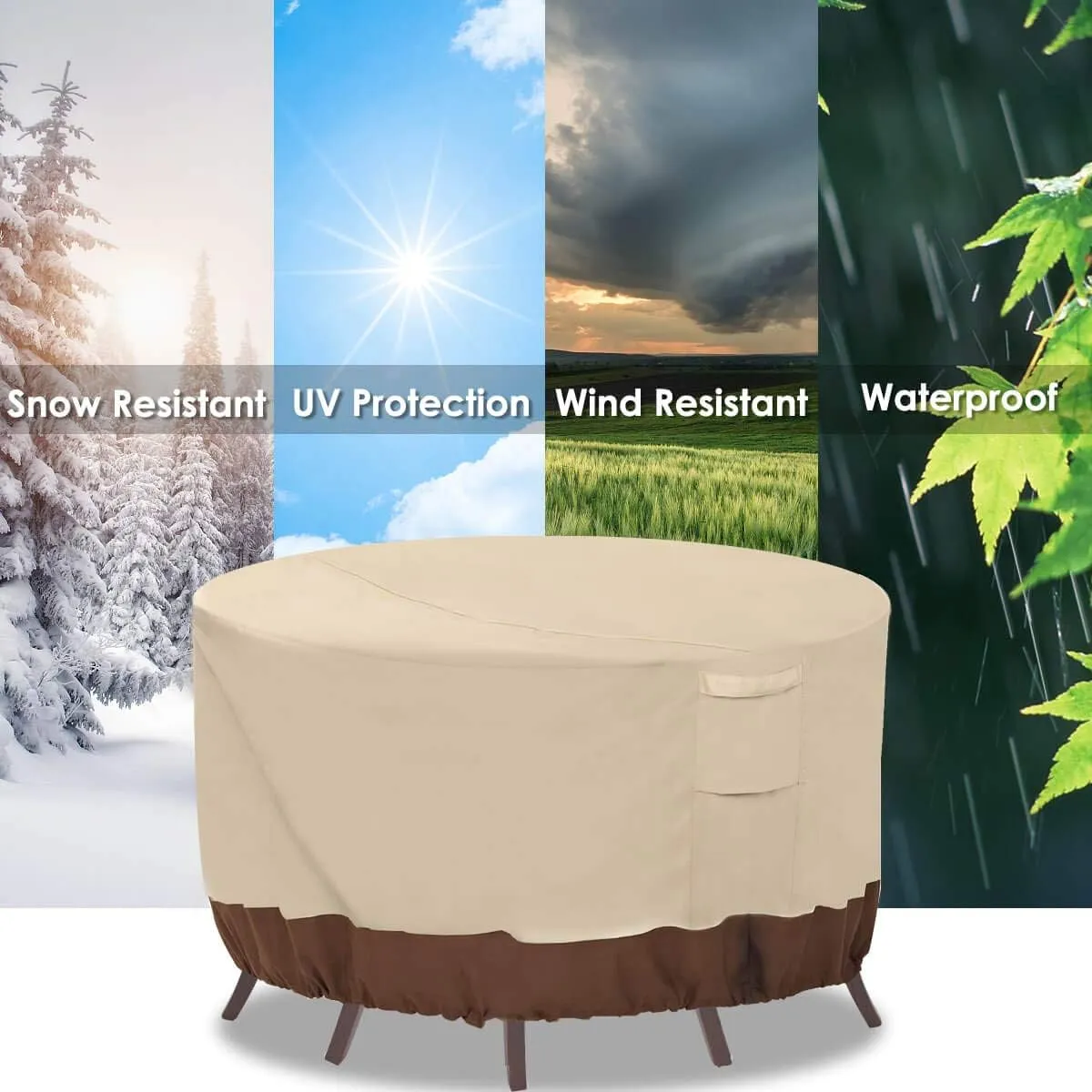 Vailge Round Patio Furniture Covers, 100% Waterproof Outdoor Table Chair Set Covers, Anti-Fading Cover for Outdoor Furniture Set, UV Resistant, 72" DIAx28 H, Beige & Brown
