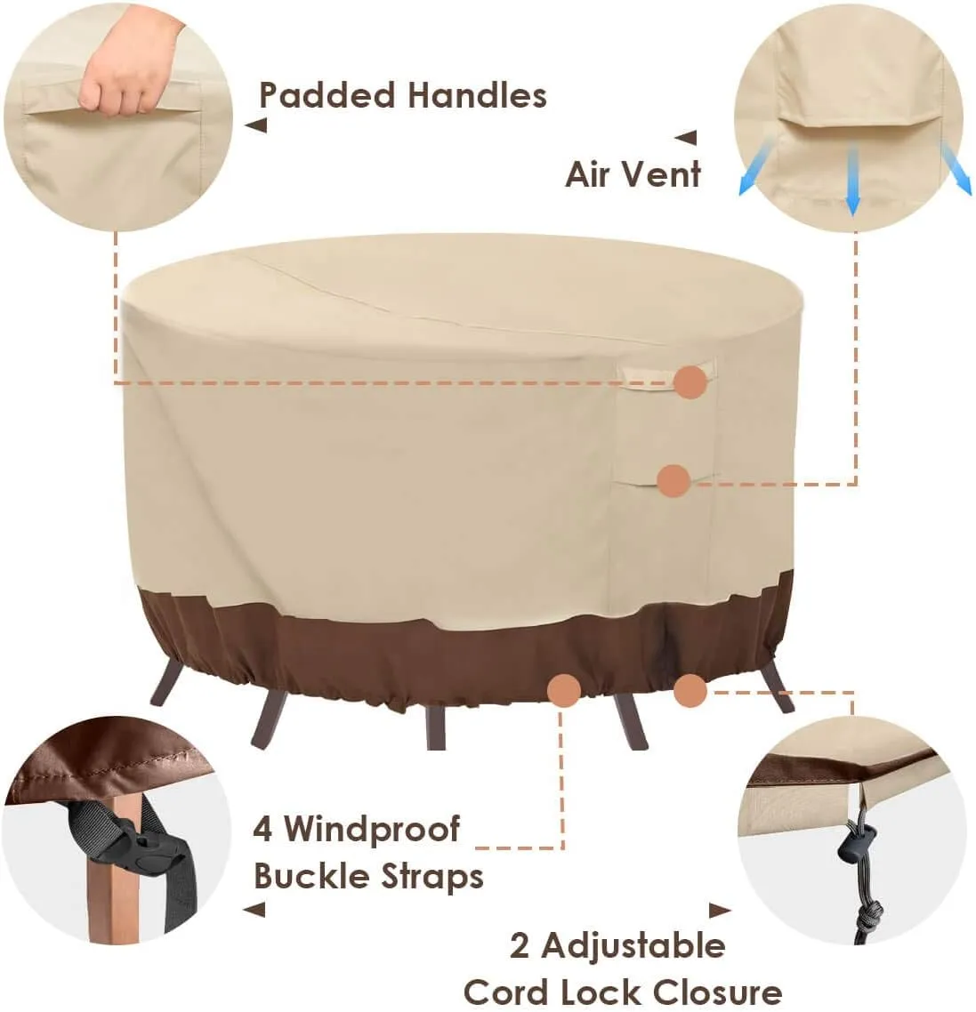 Vailge Round Patio Furniture Covers, 100% Waterproof Outdoor Table Chair Set Covers, Anti-Fading Cover for Outdoor Furniture Set, UV Resistant, 72" DIAx28 H, Beige & Brown