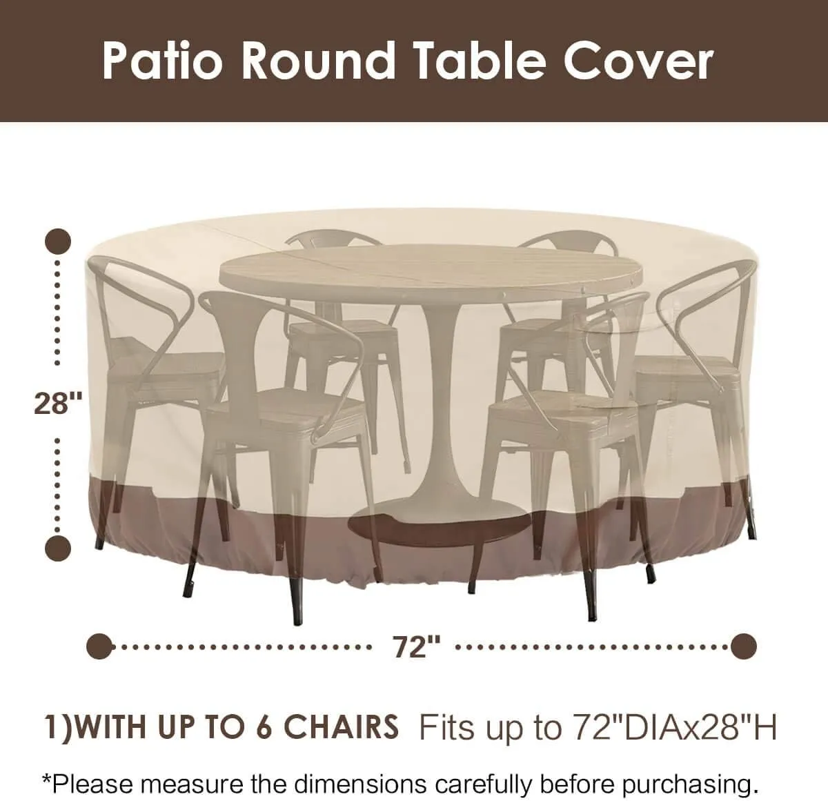 Vailge Round Patio Furniture Covers, 100% Waterproof Outdoor Table Chair Set Covers, Anti-Fading Cover for Outdoor Furniture Set, UV Resistant, 72" DIAx28 H, Beige & Brown