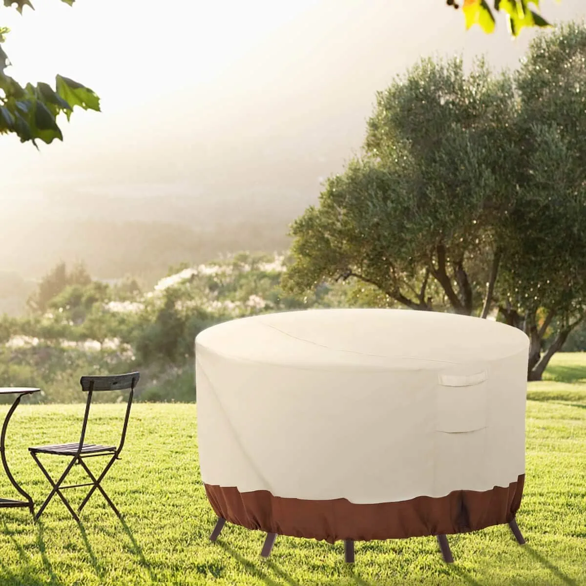 Vailge Round Patio Furniture Covers, 100% Waterproof Outdoor Table Chair Set Covers, Anti-Fading Cover for Outdoor Furniture Set, UV Resistant, 72" DIAx28 H, Beige & Brown