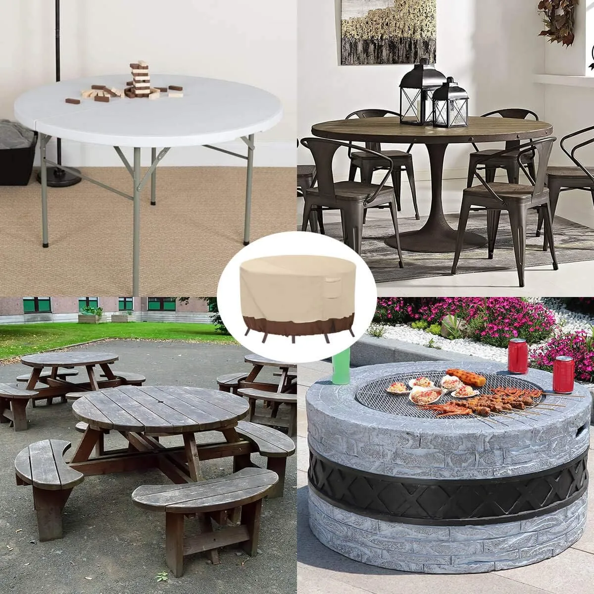 Vailge Round Patio Furniture Covers, 100% Waterproof Outdoor Table Chair Set Covers, Anti-Fading Cover for Outdoor Furniture Set, UV Resistant, 72" DIAx28 H, Beige & Brown