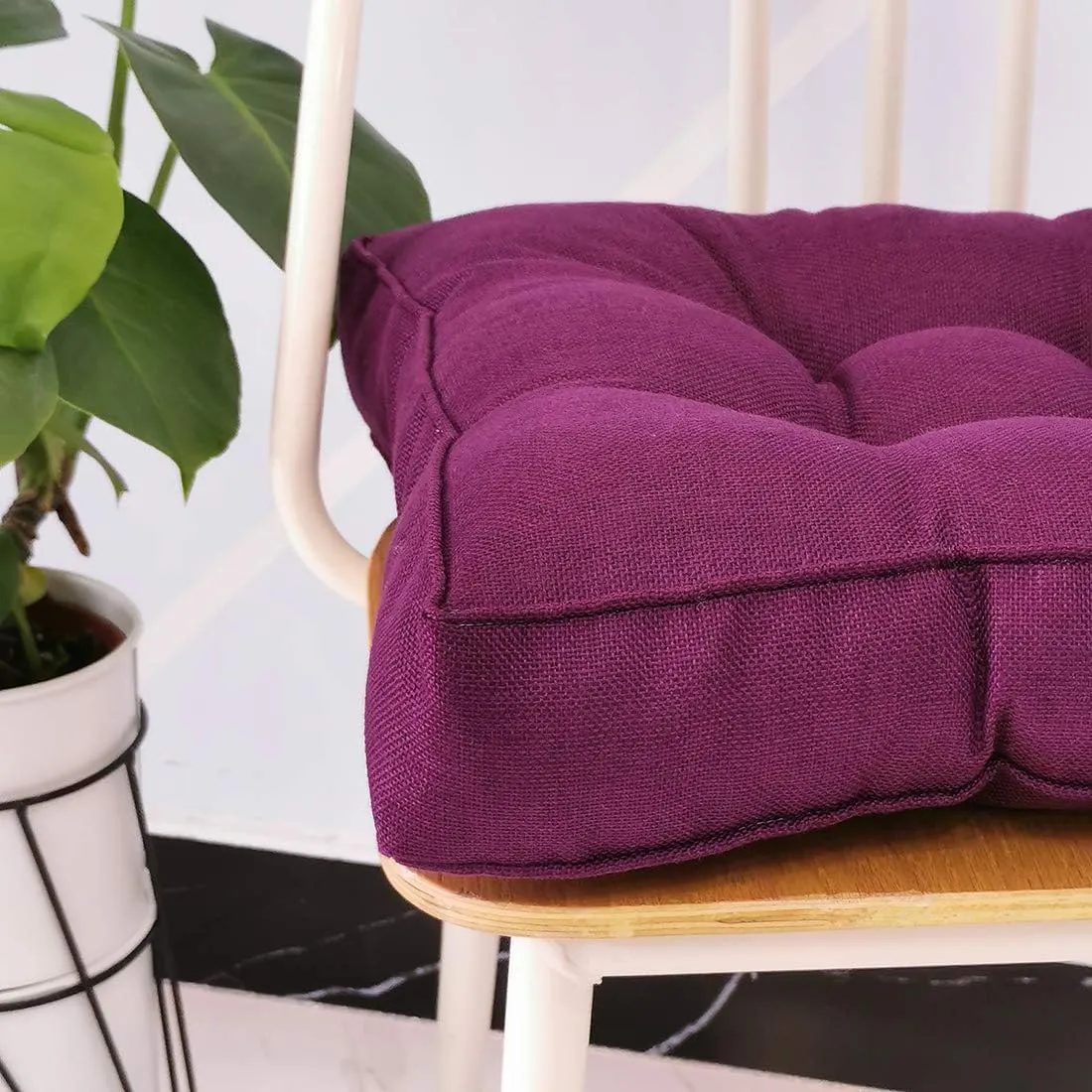 vctops Faux Linen Square Padded Chair Seat Cushion,Soft Solid Chair Pads,Comfortable Sitting for Office,Home or Car 20"x20" Dark Purple