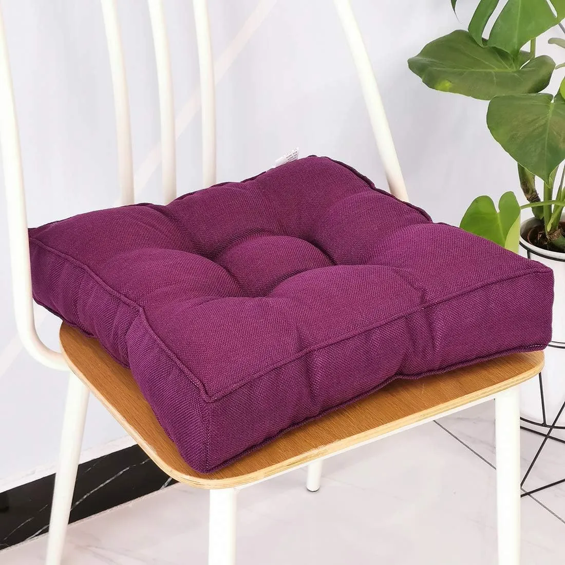 vctops Faux Linen Square Padded Chair Seat Cushion,Soft Solid Chair Pads,Comfortable Sitting for Office,Home or Car 20"x20" Dark Purple