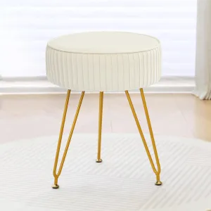 Velvet Vanity Stool Chair, Round Makeup Vanity Chair with Adjustable Metal Legs & Soft Padded Seat, Ottoman Foot Stool for Bedroom, Living Room, Entryway