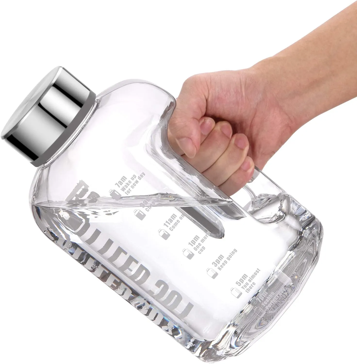 VENNERLI Half Gallon Water Bottle with Handle BPA Free Sports Water Bottles 74oz Large Plastic Water Jug 2.2L Motivational for Outdoor Hiking Camping Running (Clear)