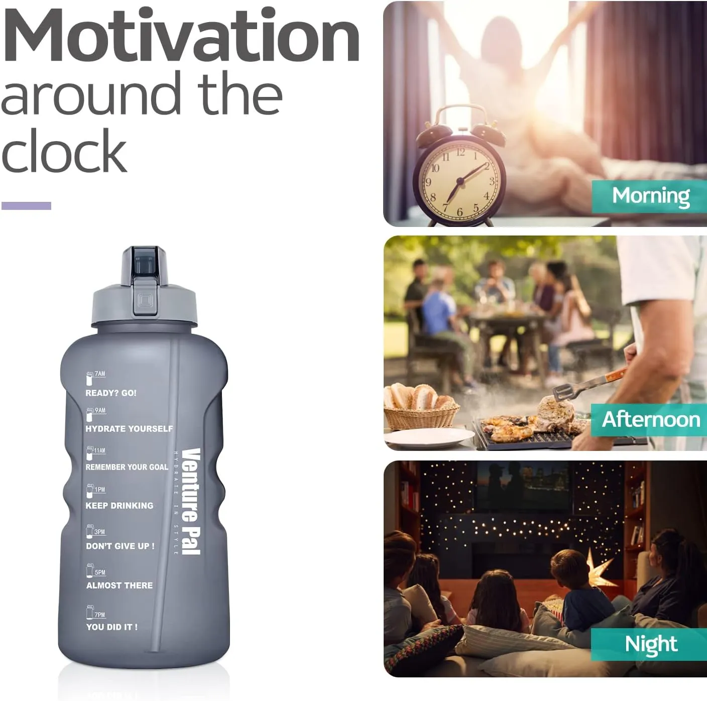 Venture Pal Large 64 & 128 OZ Water Bottle with Straw Motivational Gallon Water Bottle with Time Marker Water Jug for Drinking Home Office & Sports