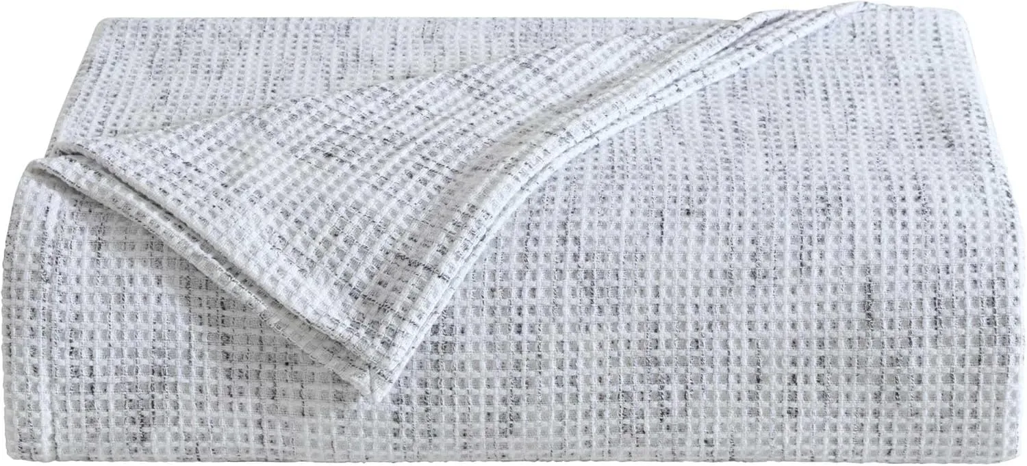 Vera Wang - Queen Blanket, Soft Cotton Luxury Bedding, Modern Luxurious Bedding with Waffle Weave Knit (Jasper Waffle White/Black, Queen)