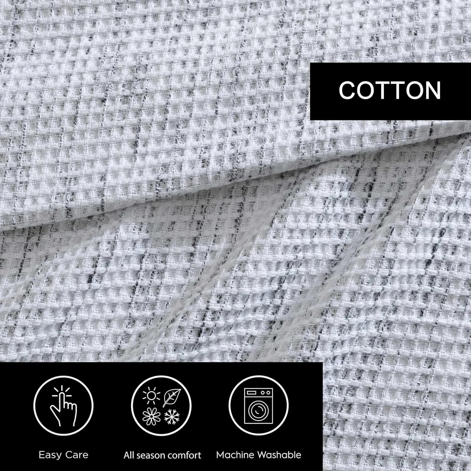 Vera Wang - Queen Blanket, Soft Cotton Luxury Bedding, Modern Luxurious Bedding with Waffle Weave Knit (Jasper Waffle White/Black, Queen)