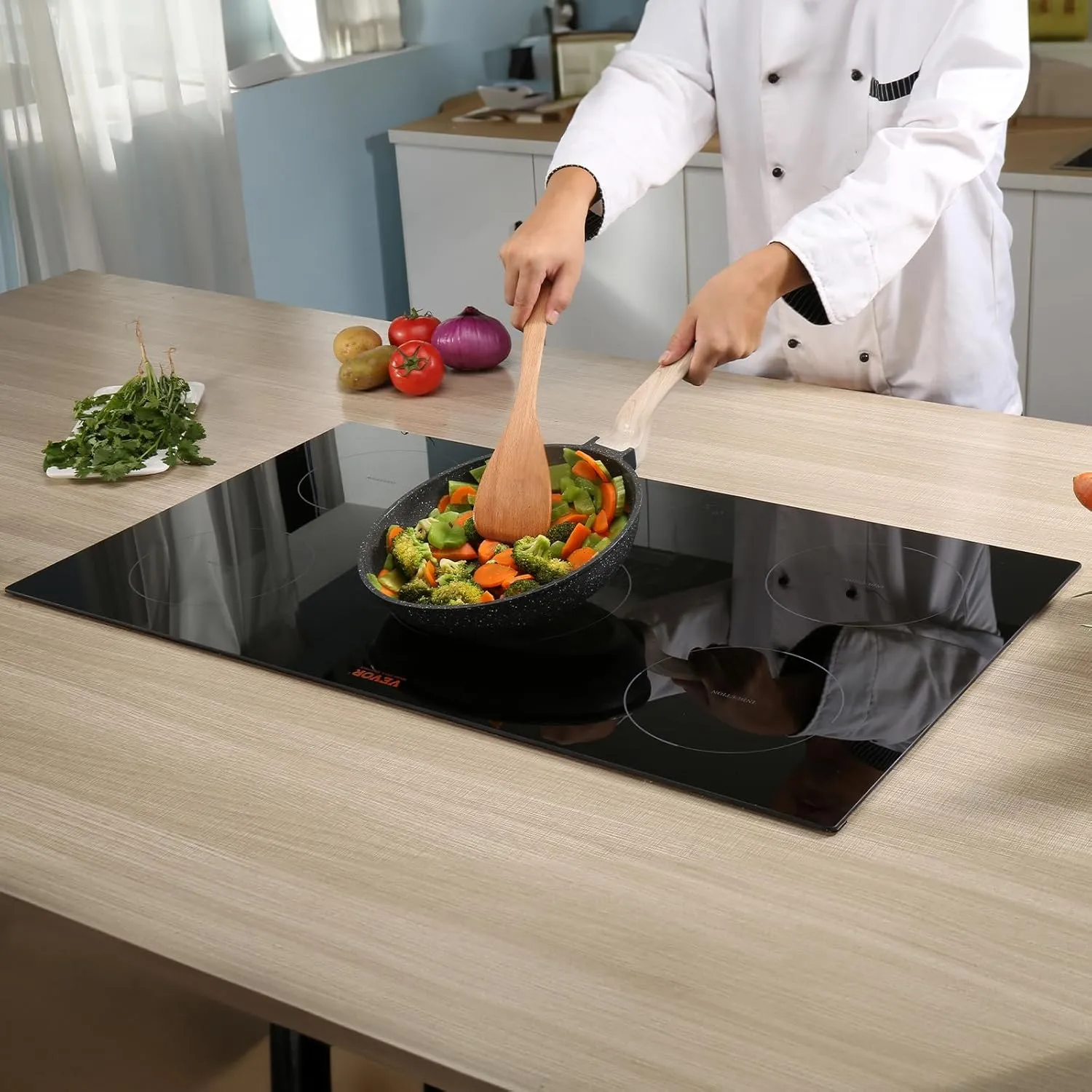 VEVOR Electric Cooktop, 5 Burners, 36'' Induction Stove Top, Built-in Magnetic Cooktop 9200W, 9 Heating Level Multifunctional Burner, LED Touch Screen w/Child Lock & Over-Temperature Protection