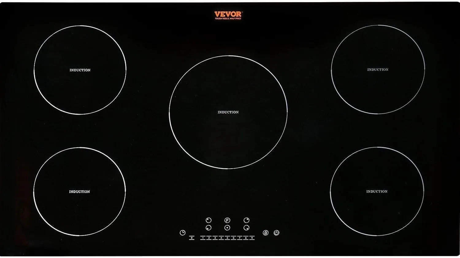 VEVOR Electric Cooktop, 5 Burners, 36'' Induction Stove Top, Built-in Magnetic Cooktop 9200W, 9 Heating Level Multifunctional Burner, LED Touch Screen w/Child Lock & Over-Temperature Protection