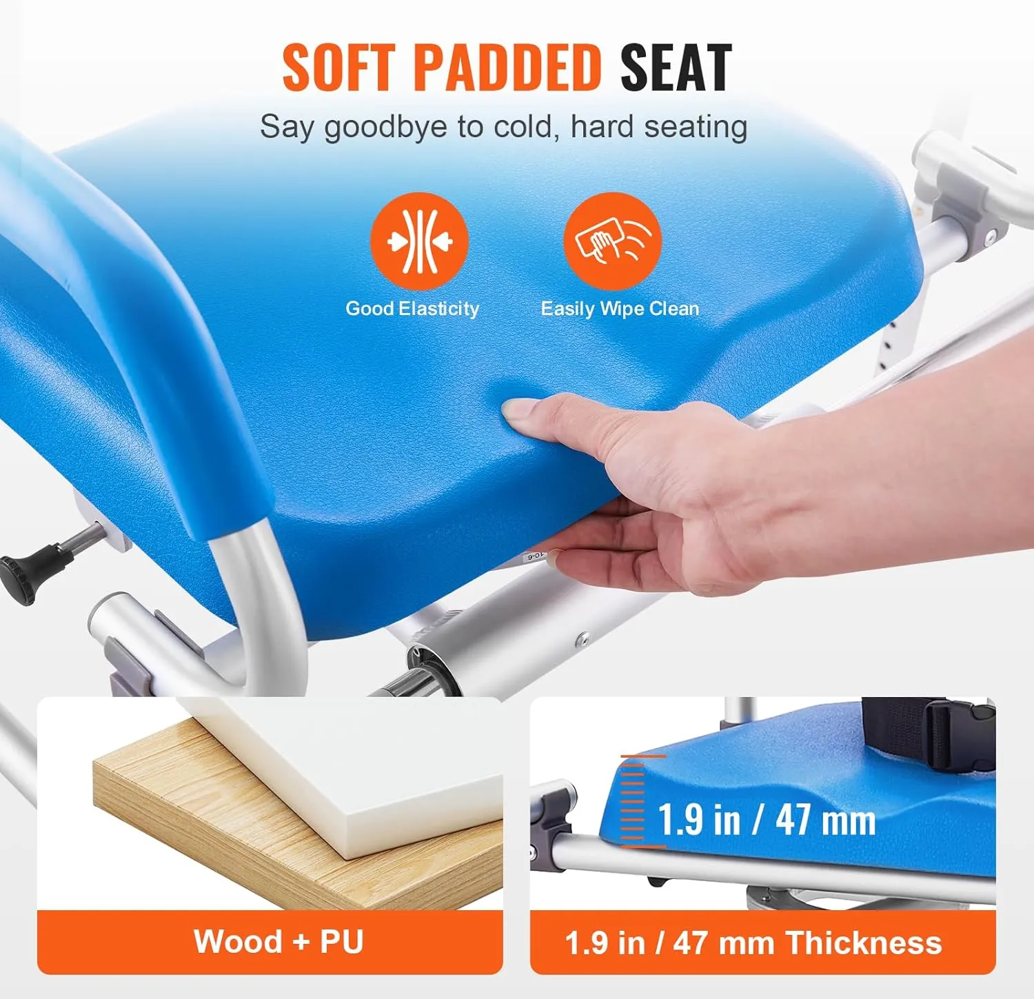VEVOR Sliding Tub Transfer Bench with 360 Degree Swivel Seat, Sliding Shower Chair with Pivoting Armrest & Padded Seat and Safety Belt, Height Adjustable Bath Chair for Elderly Disabled, 330LBS