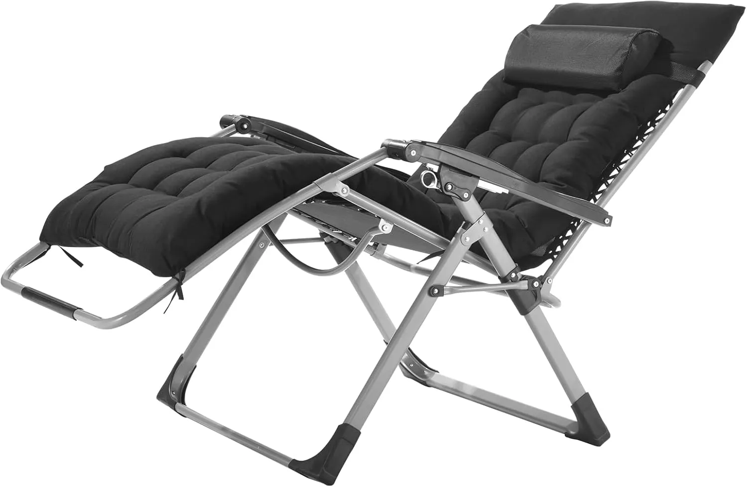 VEVOR Zero Gravity Chair, 33 inch Zero Gravity Recliner Lounge Chair for Indoor and Outdoor, Adjustable Anti Gravity Chair with Cushion, Headrest, Footrest, and Cupholder, 500 lbs, Black