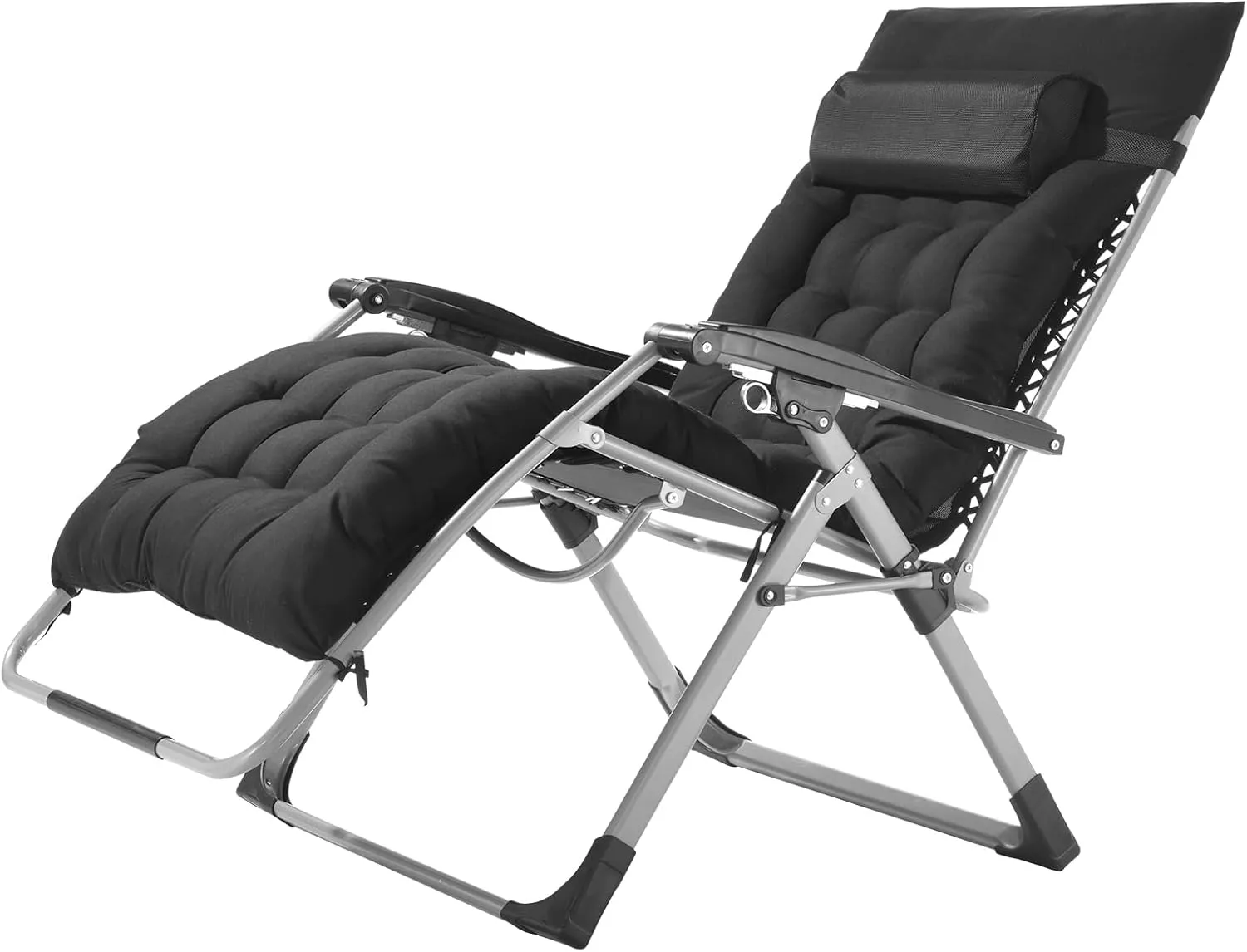 VEVOR Zero Gravity Chair, 33 inch Zero Gravity Recliner Lounge Chair for Indoor and Outdoor, Adjustable Anti Gravity Chair with Cushion, Headrest, Footrest, and Cupholder, 500 lbs, Black