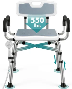 VFAUOSIT Shower Chair for Inside Shower, 3-Min Assembly Shower Seat 550 lbs Shower Chair with Arms and Back for Elderly and Disabled, Bathroom Chair for Shower, Bath Chairs for Seniors for Bathtub