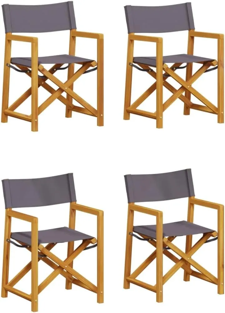 vidaXL 4 Piece Folding Garden Chairs Set Dark Grey Fabric Outdoor Seating Modern Acacia Wood Design Portable Dining and Camping Chair Director’s Wooden Solid Furniture Breathable