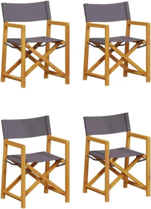 vidaXL 4 Piece Folding Garden Chairs Set Dark Grey Fabric Outdoor Seating Modern Acacia Wood Design Portable Dining and Camping Chair Director’s Wooden Solid Furniture Breathable