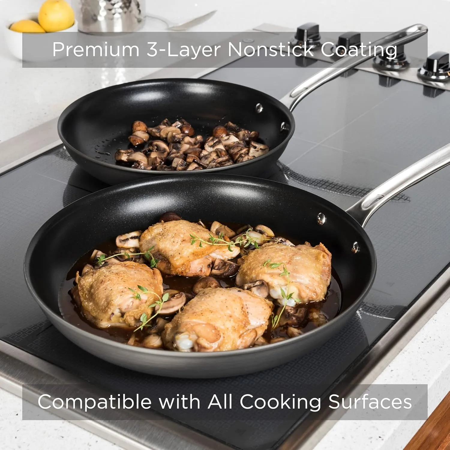 Viking Non Stick Frying Pans, 2 Piece Hard Anodized Kitchen Cookware, 10 and 12 Inch, Gray