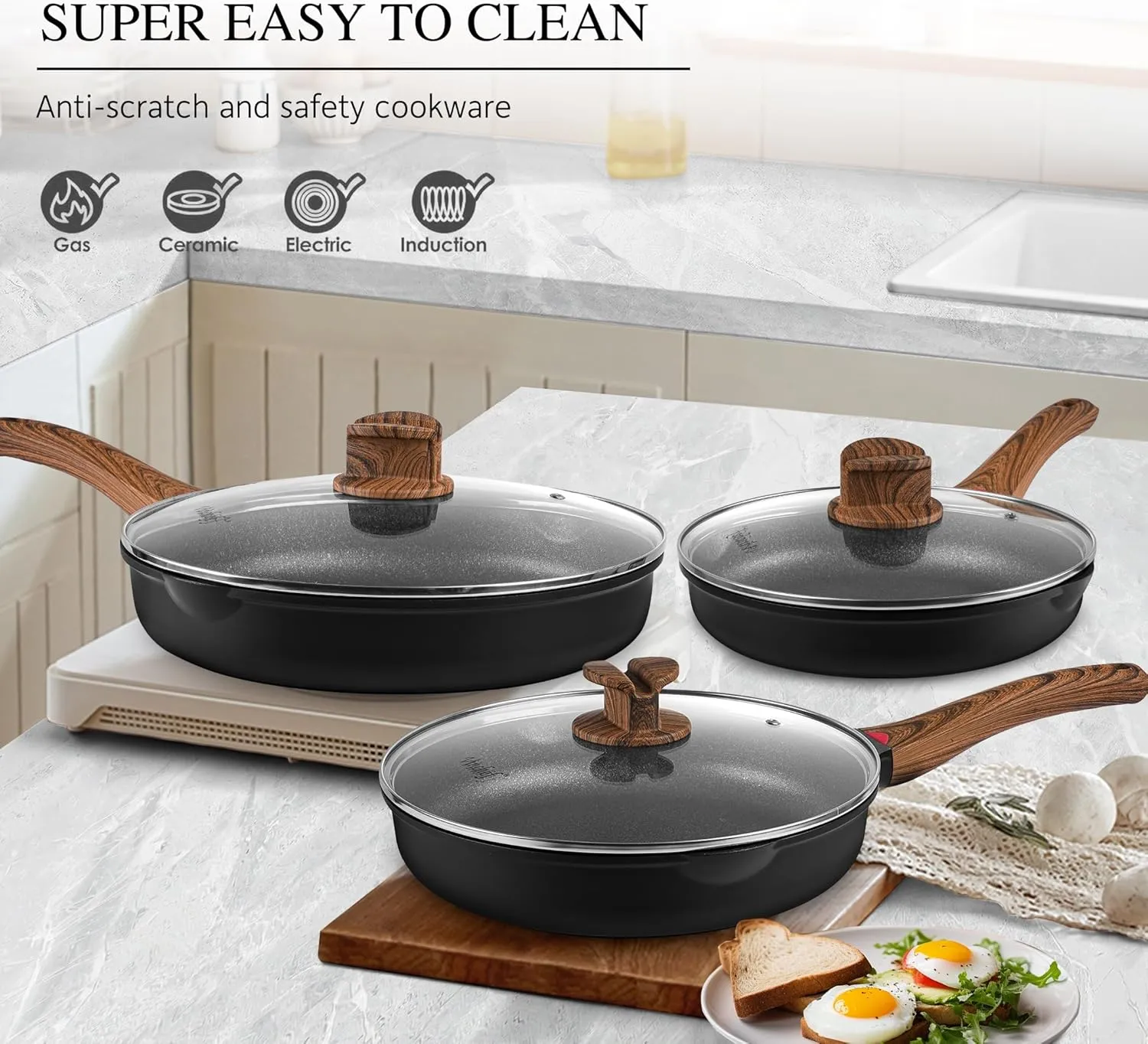 Vinchef 8" Non Stick Frying Pans, Skillet with Lid Used for All Stoves, Induction Non Toxic Cookware, Cooking Pans Nonstick Capable of Kitchen