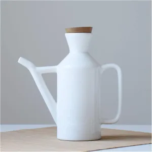 Vinegar Bottle Anti-Leakage, 280ml Oil Dispenser Bottle White Ceramic Soy Pourer Liquid Dispenser Condiment Dispenser-Oil Bottle (A) (A)