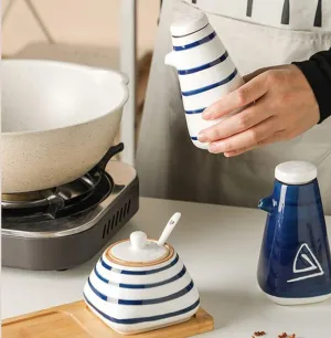 Vinegar Bottle Anti-Leakage, 300ml Ceramic Oil or Vinegar Bottle Dispenser Small Sushi Oil Bottle (Color : B) (A) (C)