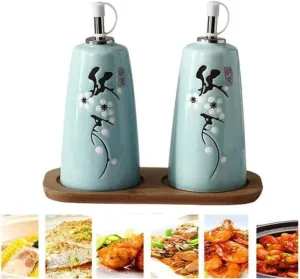Vinegar Bottle Anti-Leakage,Dispenser Ceramics Olive Oil Bottle Leak-Proof Oil Bottle,Kitchen Seasoning Bottle (Blue 300ml)