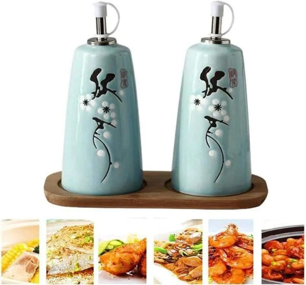 Vinegar Bottle Anti-Leakage,Dispenser Ceramics Olive Oil Bottle Leak-Proof Oil Bottle,Kitchen Seasoning Bottle (Blue 300ml)