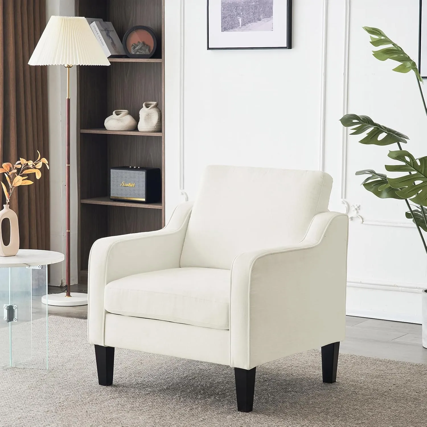 VINGLI Mid Century Modern Accent Chairs for Living Room & Reading - Soft Chenille Upholstered Arm & Side Chairs (Creamy White)