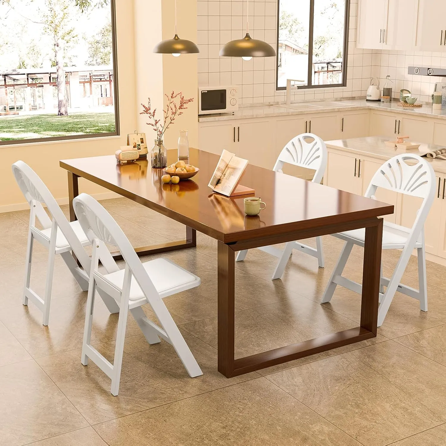 VINGLI White Resin Plastic Folding Chair with Padding Seat, Foldable Plastic Chair Weight Capacity to 350 lbs Perfect for Event Party Indoor Outdoor, Shell Backrest, 4 Pack