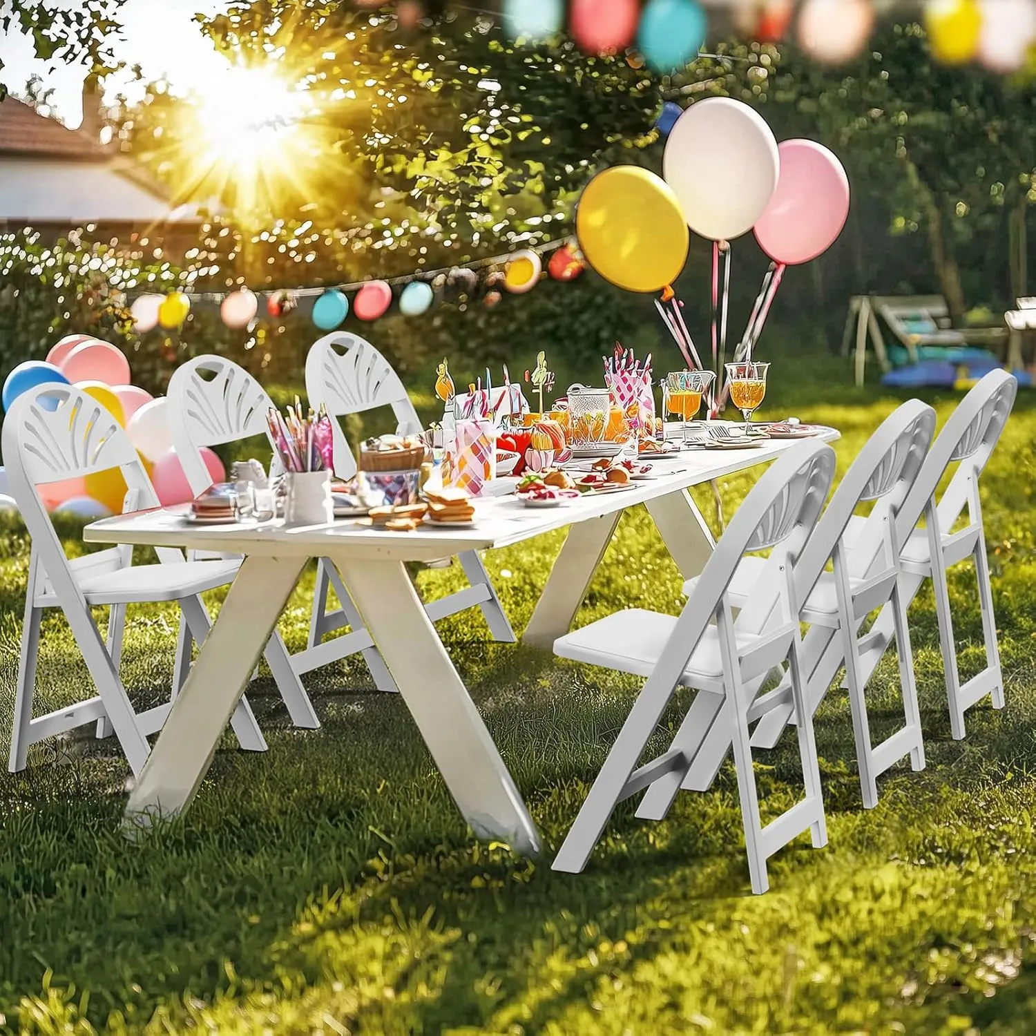 VINGLI White Resin Plastic Folding Chair with Padding Seat, Foldable Plastic Chair Weight Capacity to 350 lbs Perfect for Event Party Indoor Outdoor, Shell Backrest, 4 Pack