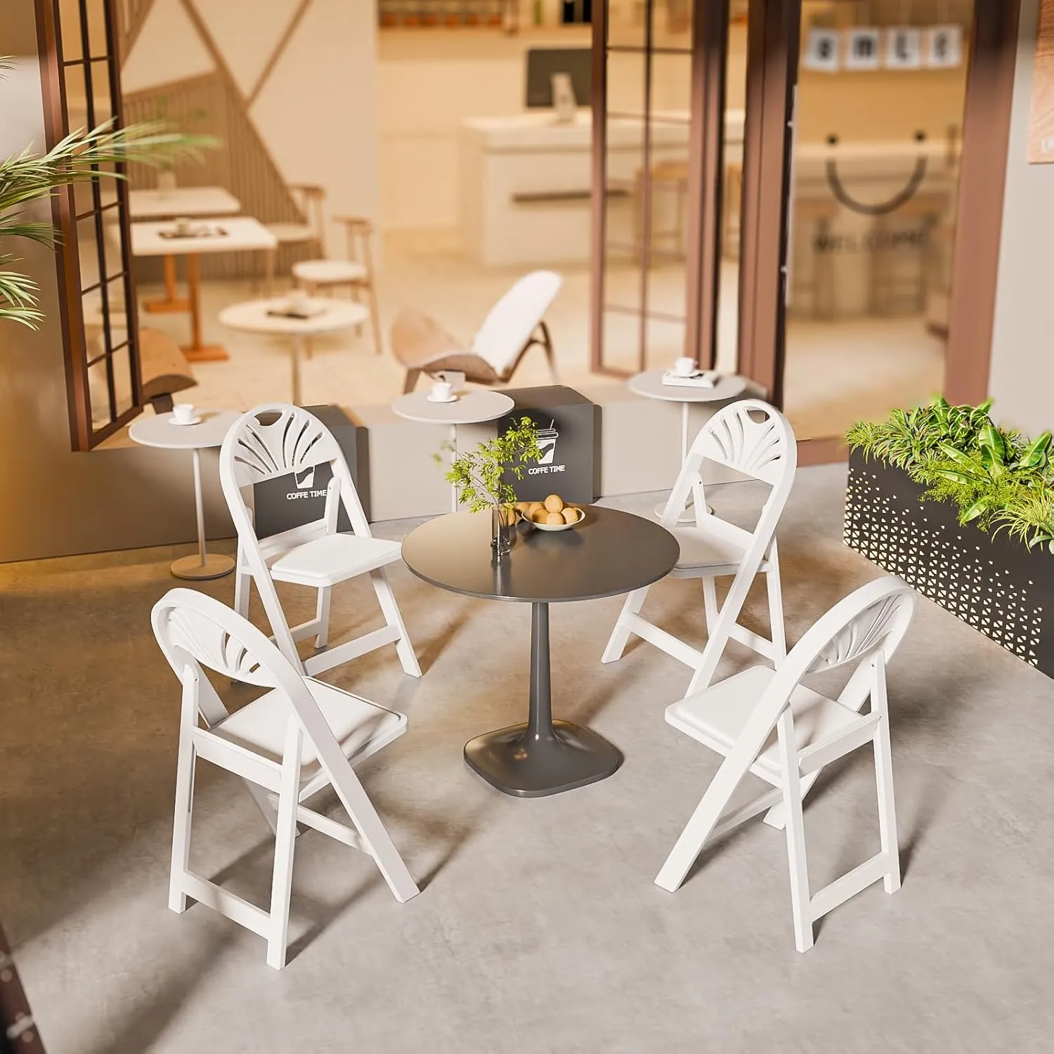 VINGLI White Resin Plastic Folding Chair with Padding Seat, Foldable Plastic Chair Weight Capacity to 350 lbs Perfect for Event Party Indoor Outdoor, Shell Backrest, 4 Pack