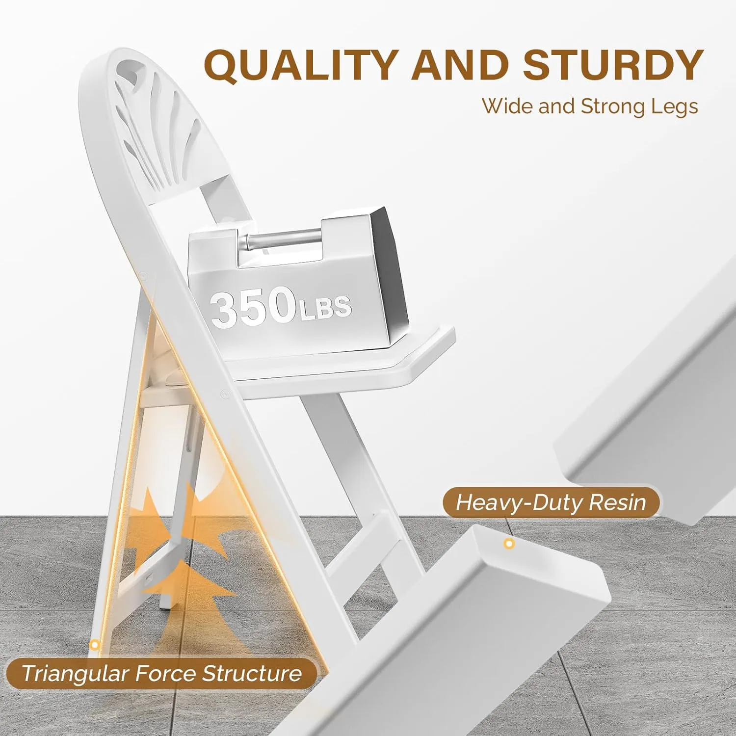VINGLI White Resin Plastic Folding Chair with Padding Seat, Foldable Plastic Chair Weight Capacity to 350 lbs Perfect for Event Party Indoor Outdoor, Shell Backrest, 4 Pack