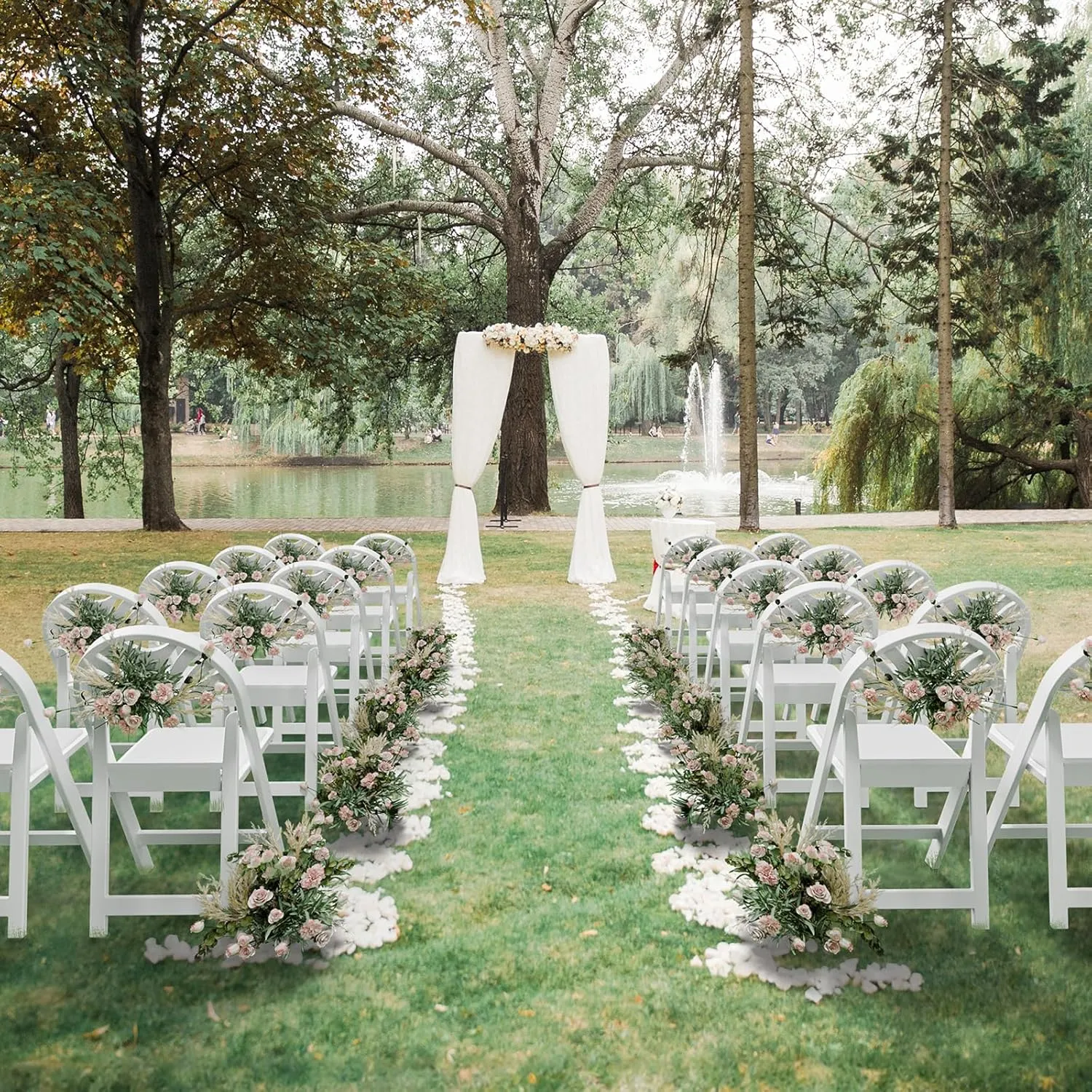 VINGLI White Resin Plastic Folding Chair with Padding Seat, Foldable Plastic Chair Weight Capacity to 350 lbs Perfect for Event Party Indoor Outdoor, Shell Backrest, 4 Pack