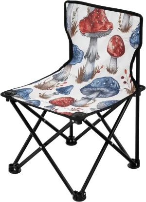 Vintage Colorful Mushroom Portable Outdoor Folding Chair Anti-Slip Padded Oxford Cloth Stool Camping Chair Small for Beach Hiking Fishing Gardening Quad Camp Chair