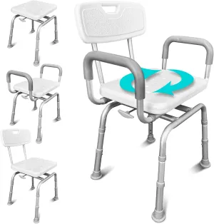 Vive Swivel Shower Chair for Inside Shower - Seat for Elderly, Disabled, Adults, Seniors - 360° Rotating, Narrow & Height Adjustable - Tub Bench Stool for Bathroom Mobility with Removable Back & Arms
