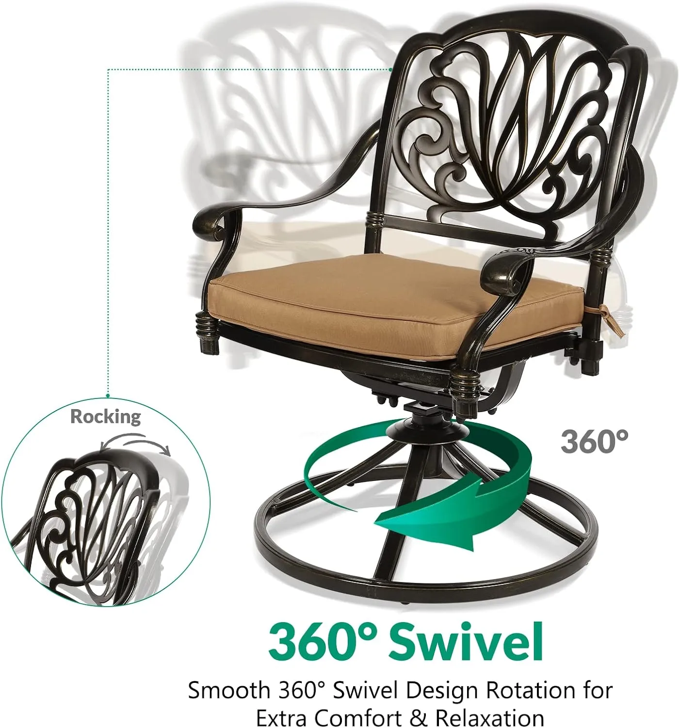 VIVIJASON 9-Piece Patio Furniture Dining Set, All-Weather Cast Aluminum Outdoor Conversation Set, Include 8 Swivel Dining Chairs and an Oval Table with Umbrella Hole for Lawn Garden Backyard