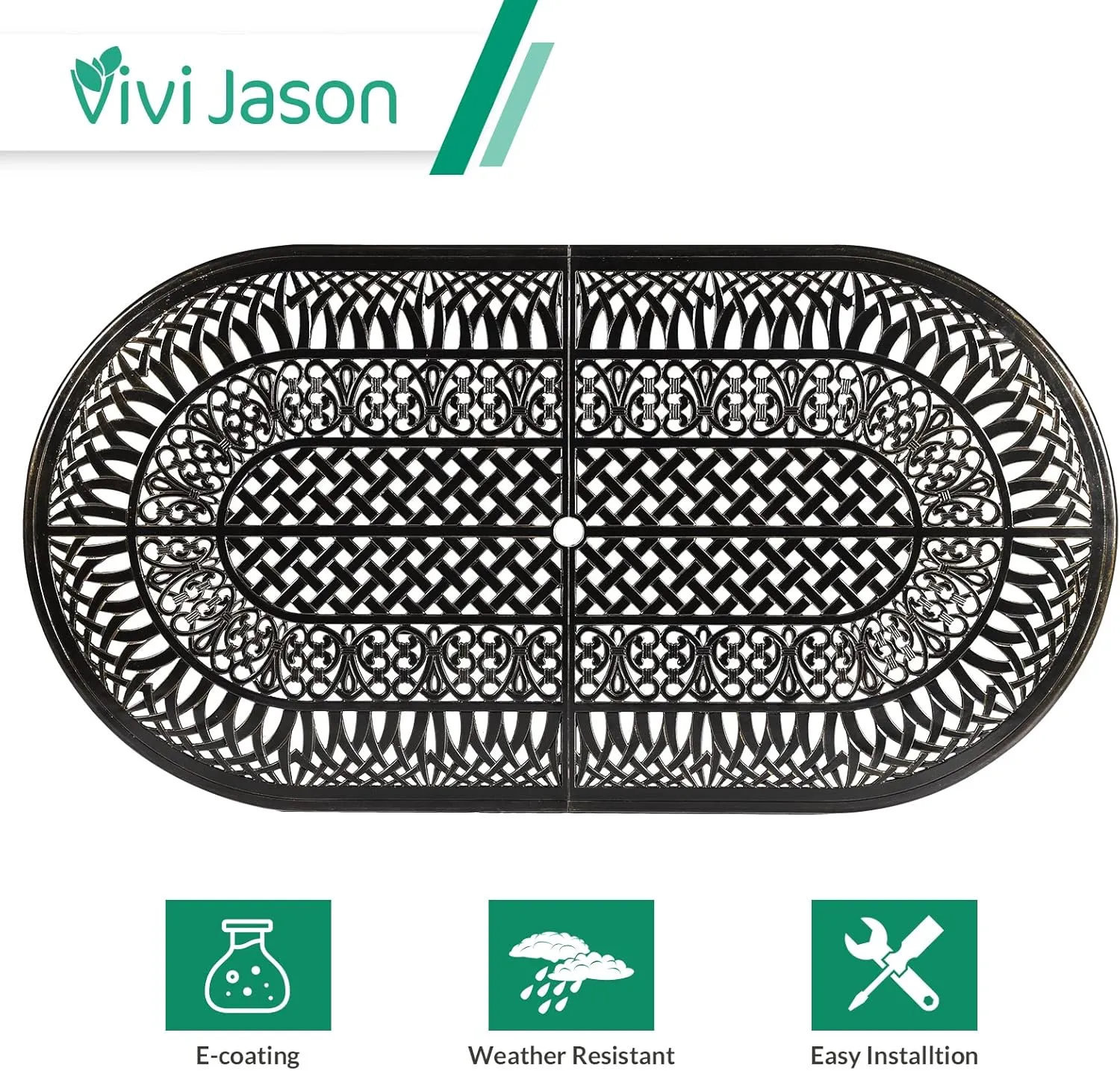 VIVIJASON 9-Piece Patio Furniture Dining Set, All-Weather Cast Aluminum Outdoor Conversation Set, Include 8 Swivel Dining Chairs and an Oval Table with Umbrella Hole for Lawn Garden Backyard