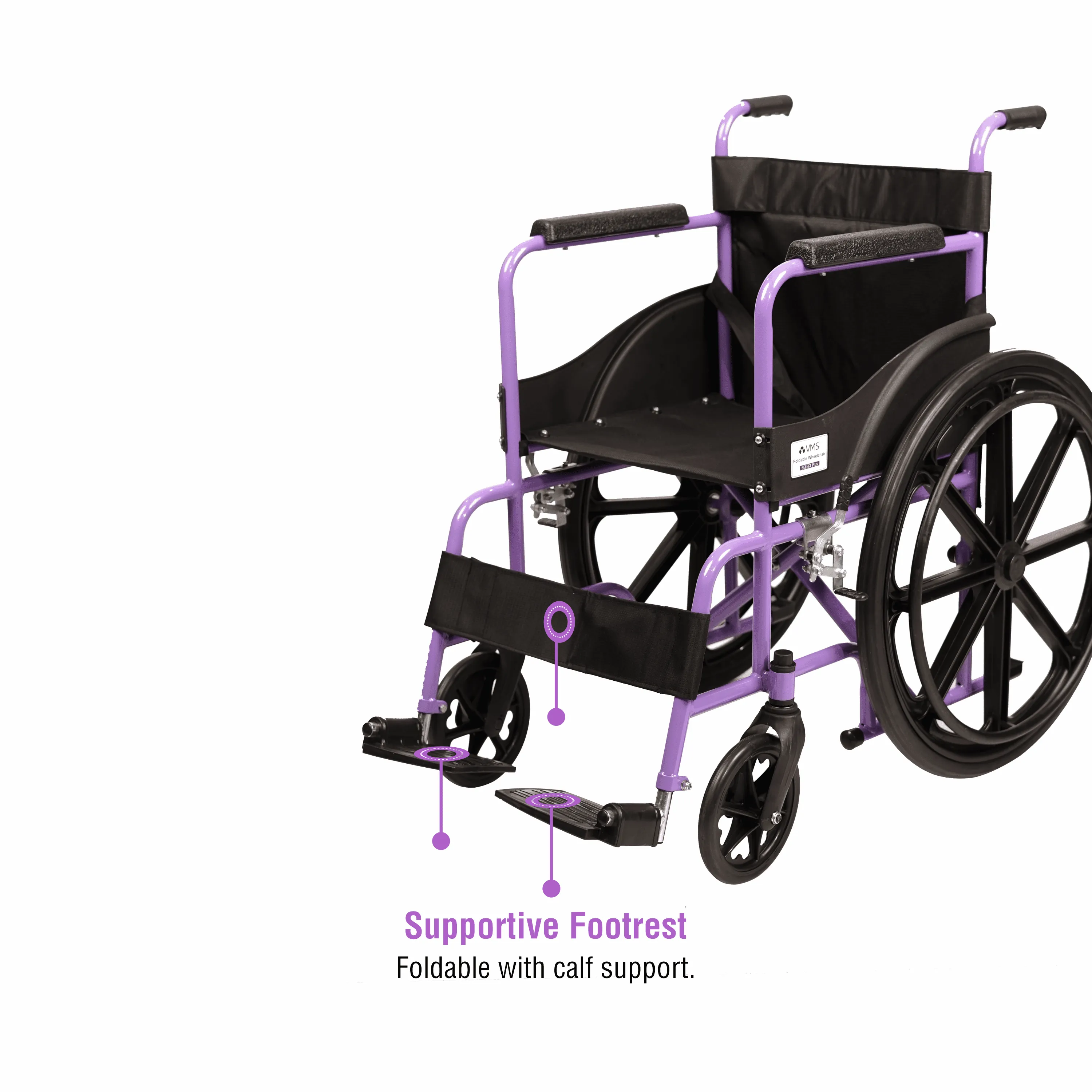 VMS Careline Foldable Manual Wheelchair - Select Plus (Purple & Black)