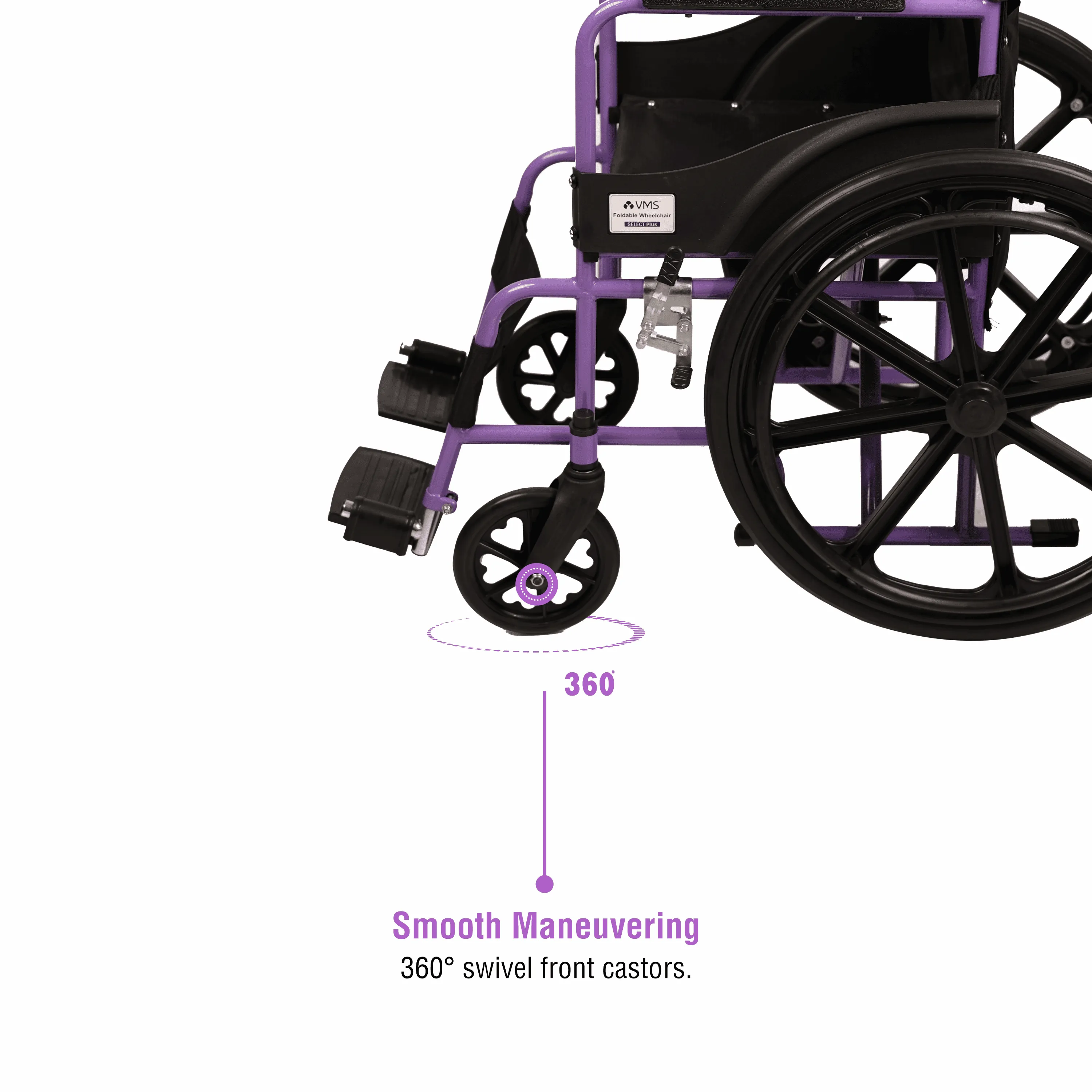 VMS Careline Foldable Manual Wheelchair - Select Plus (Purple & Black)