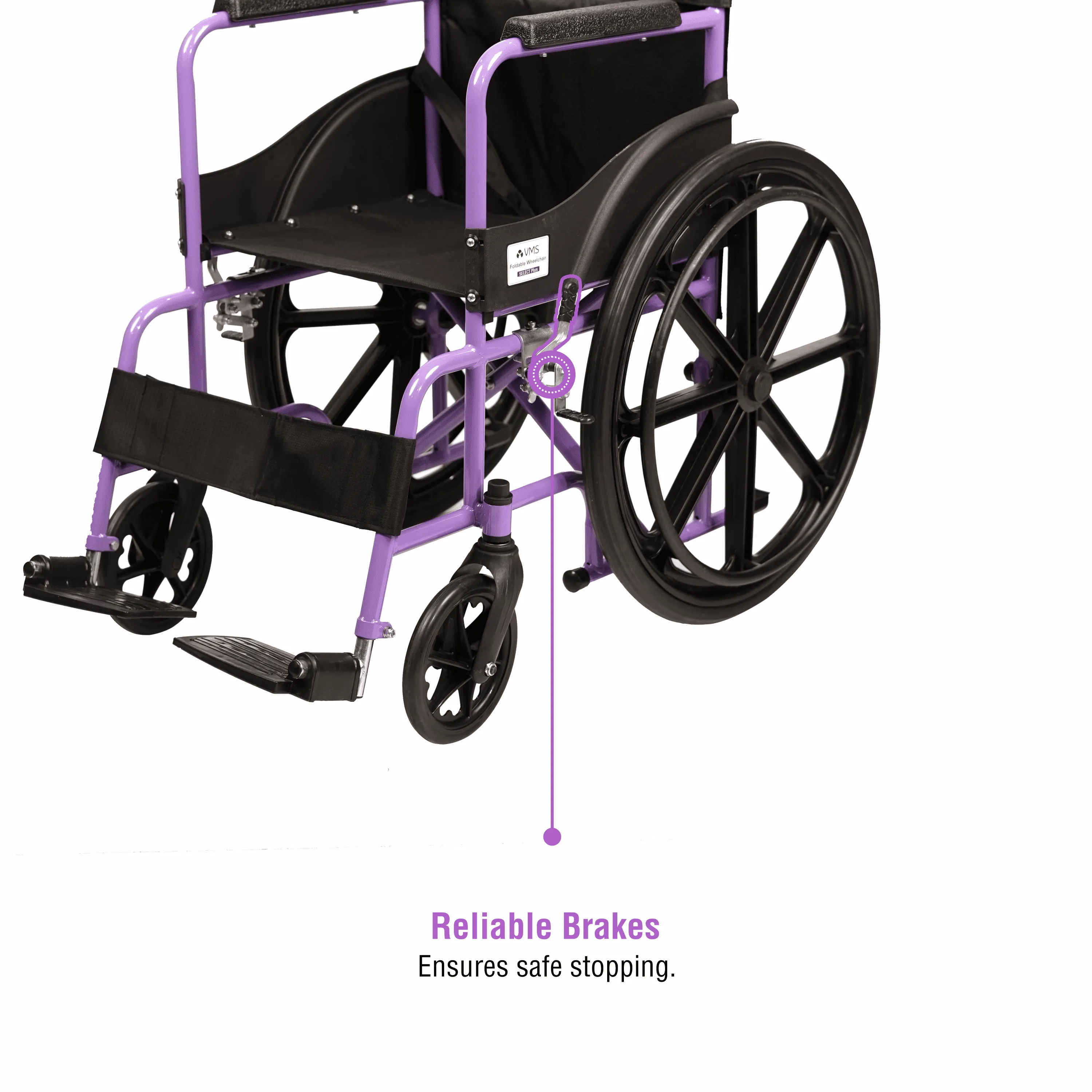 VMS Careline Foldable Manual Wheelchair - Select Plus (Purple & Black)