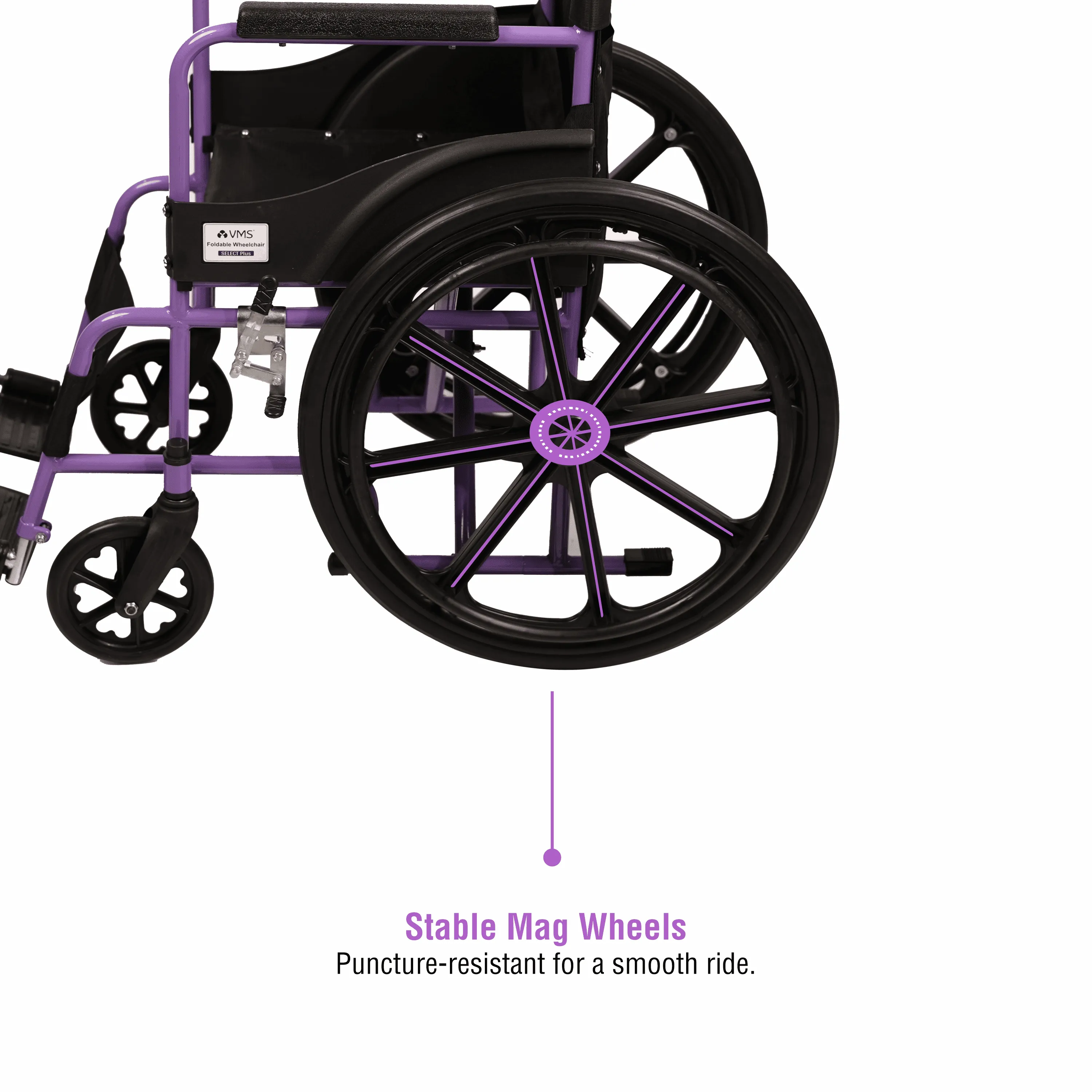 VMS Careline Foldable Manual Wheelchair - Select Plus (Purple & Black)
